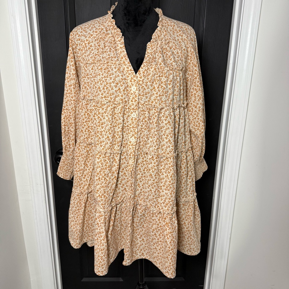 Storia Floral Mini Dress in Cream and Brown